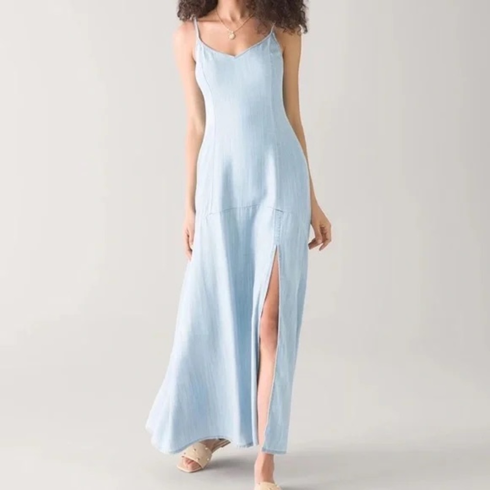 White House Black Market Light Blue Slip Maxi Dress with Side Slit